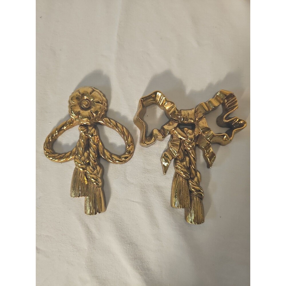 Vintage Burwood Bow & Tassels Wall Decor Pair Gold Tone 1988 Made in USA